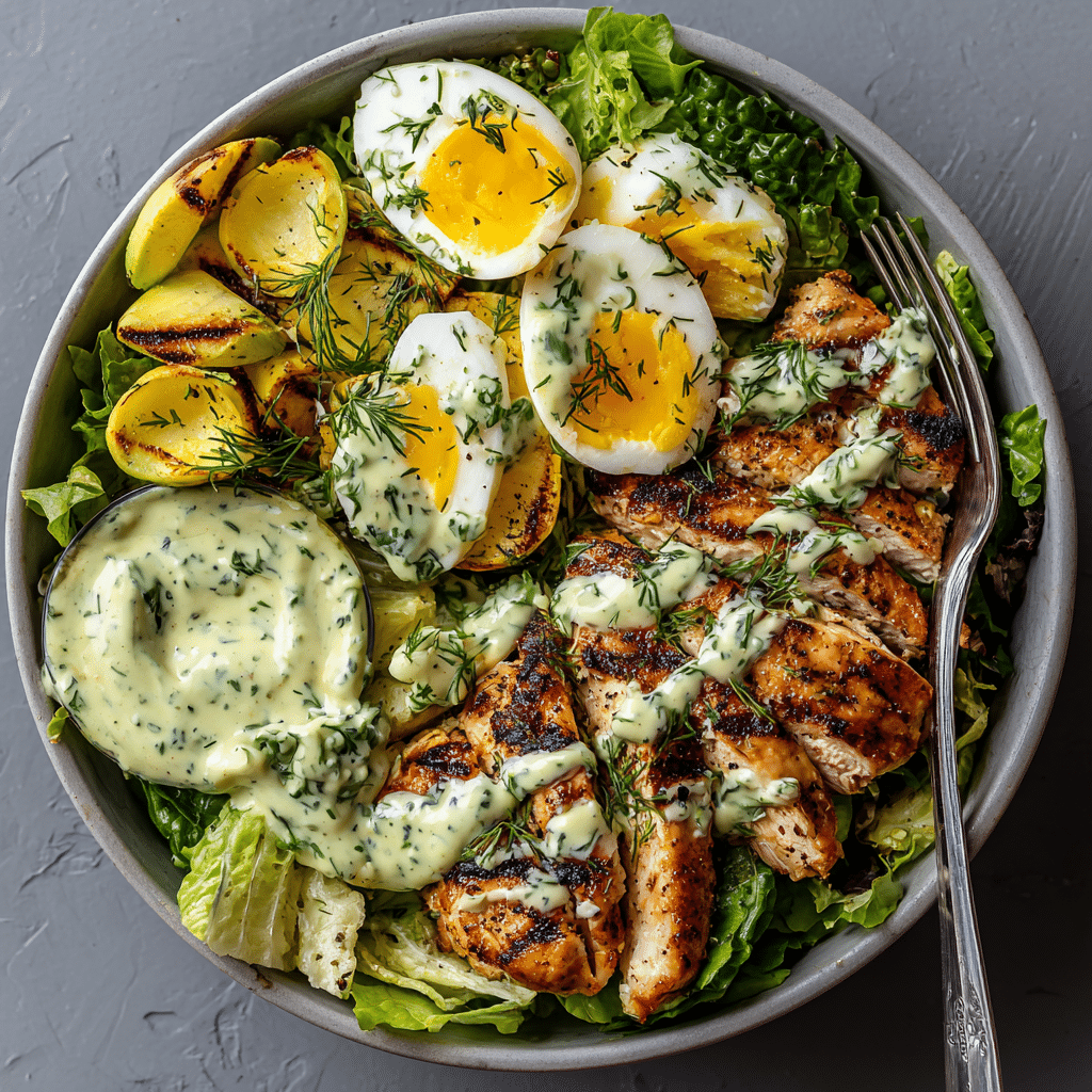 serving healthy green goddess salad
