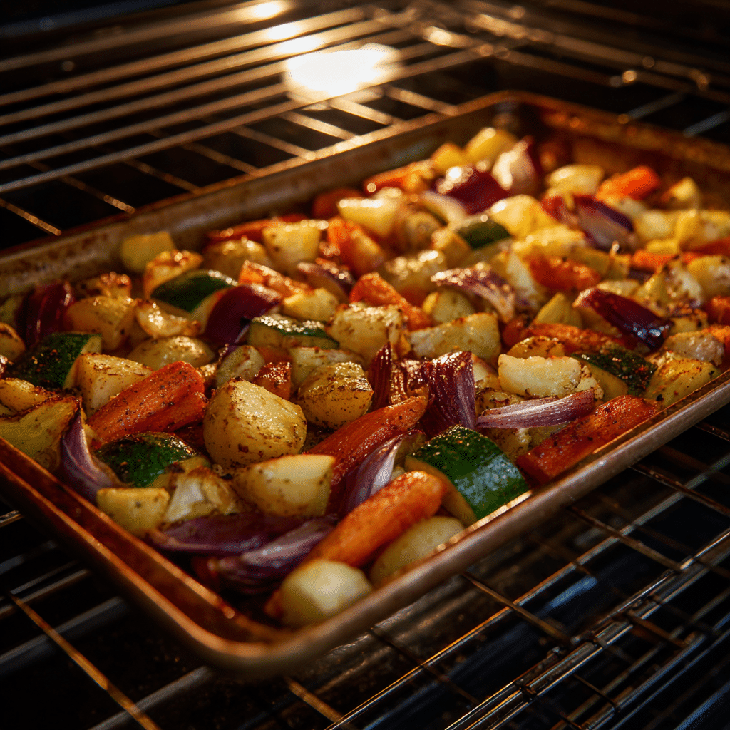 roasting sweet potato and veggie hash