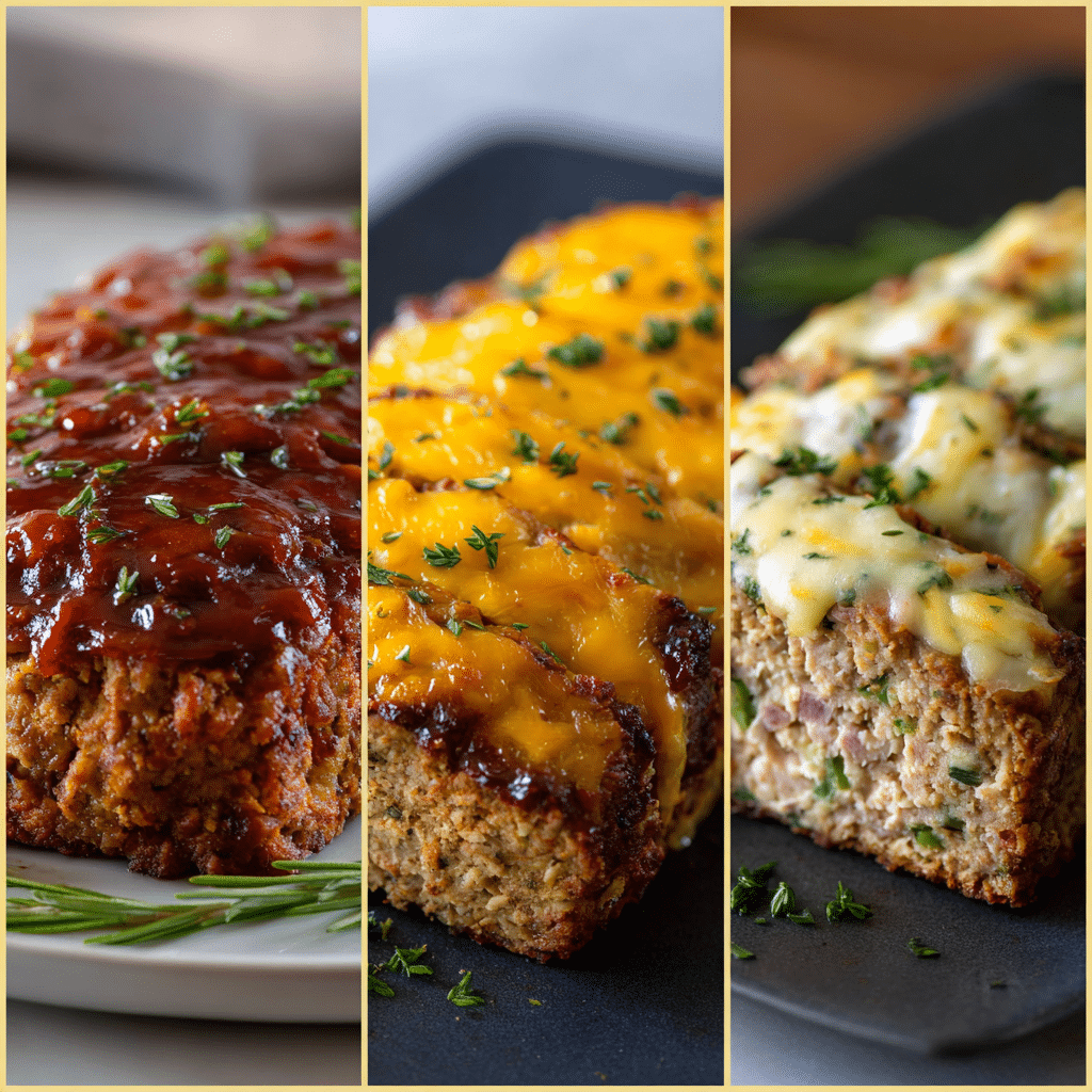 Different variations of gluten-free meatloaf