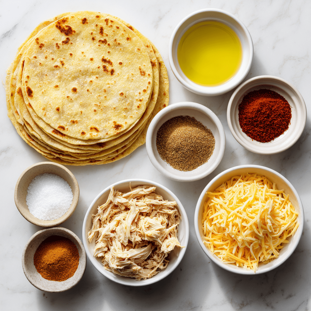 Ingredients for gluten free chicken taquitos on a counter