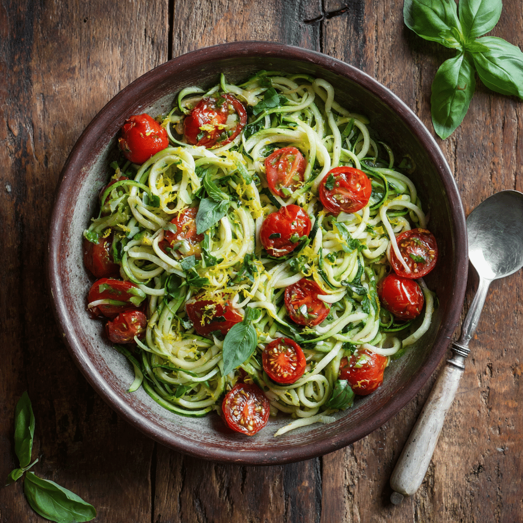 zucchini noodles low calorie recipe served in bowl