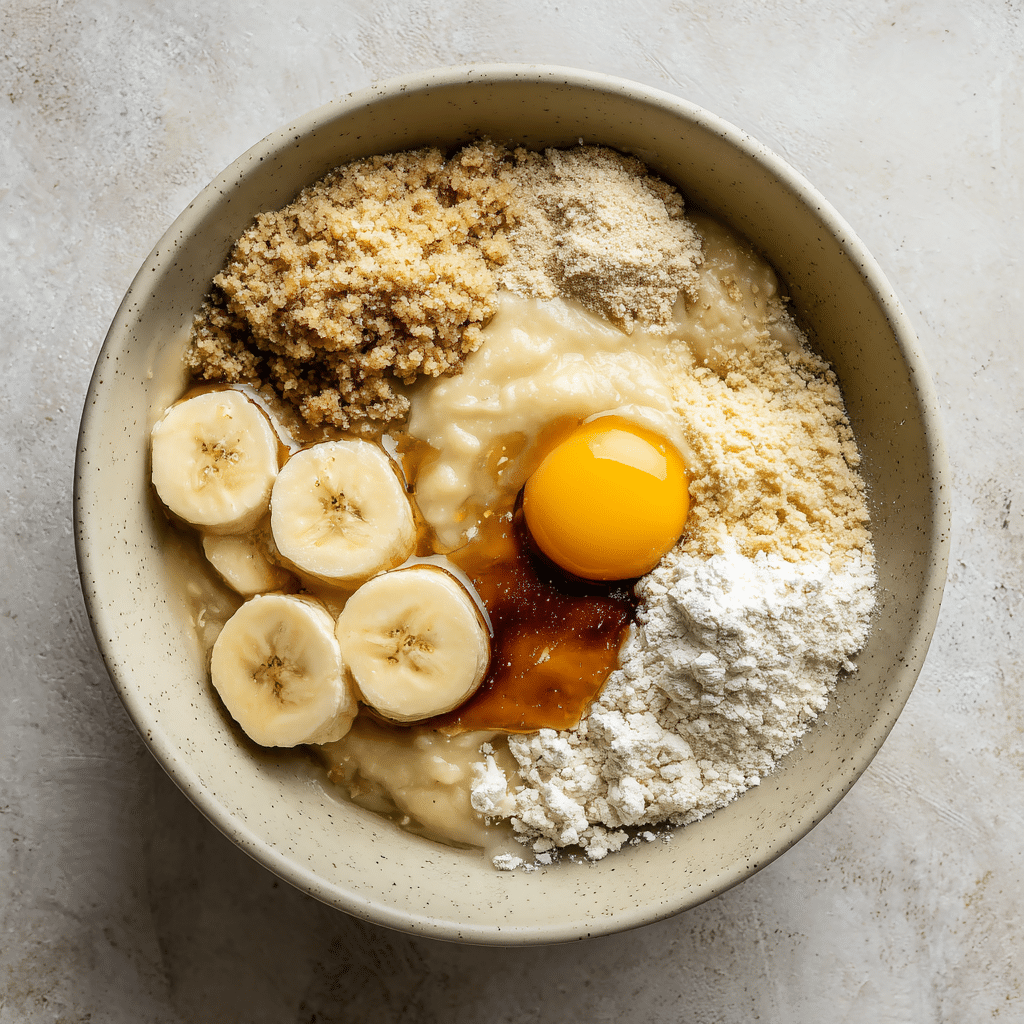 ingredients for one-bowl gluten-free banana bread