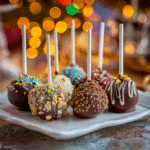 Gluten free chocolate truffle pops on rustic tray