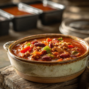 Meal Prep Turkey Chili served in a rustic bowl
