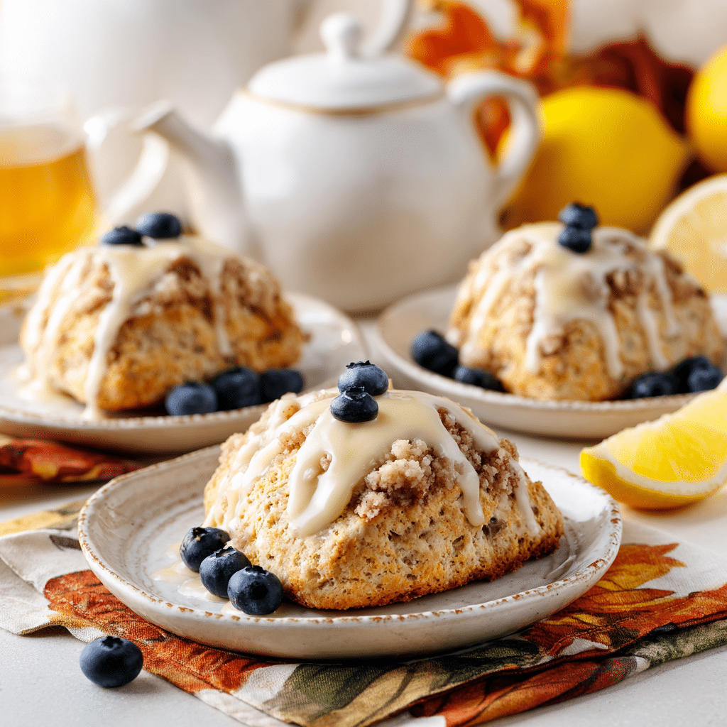 Variety of gluten free lemon scones with different toppings and flavors
