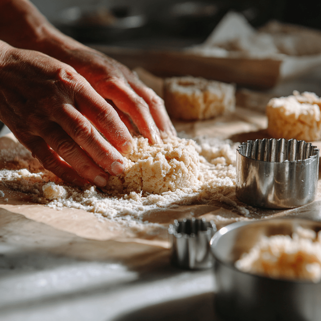Shaping gluten-free shortbread cookie dough by hand