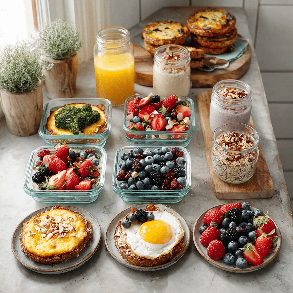 7-day gluten-free breakfast meal prep with fruit, oats, eggs, and yogurt jars for weight loss