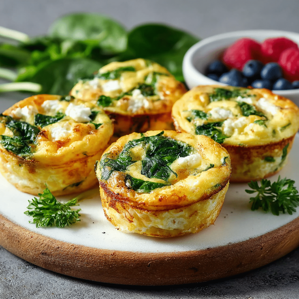 Gluten-free spinach egg muffins on a plate with fresh berries