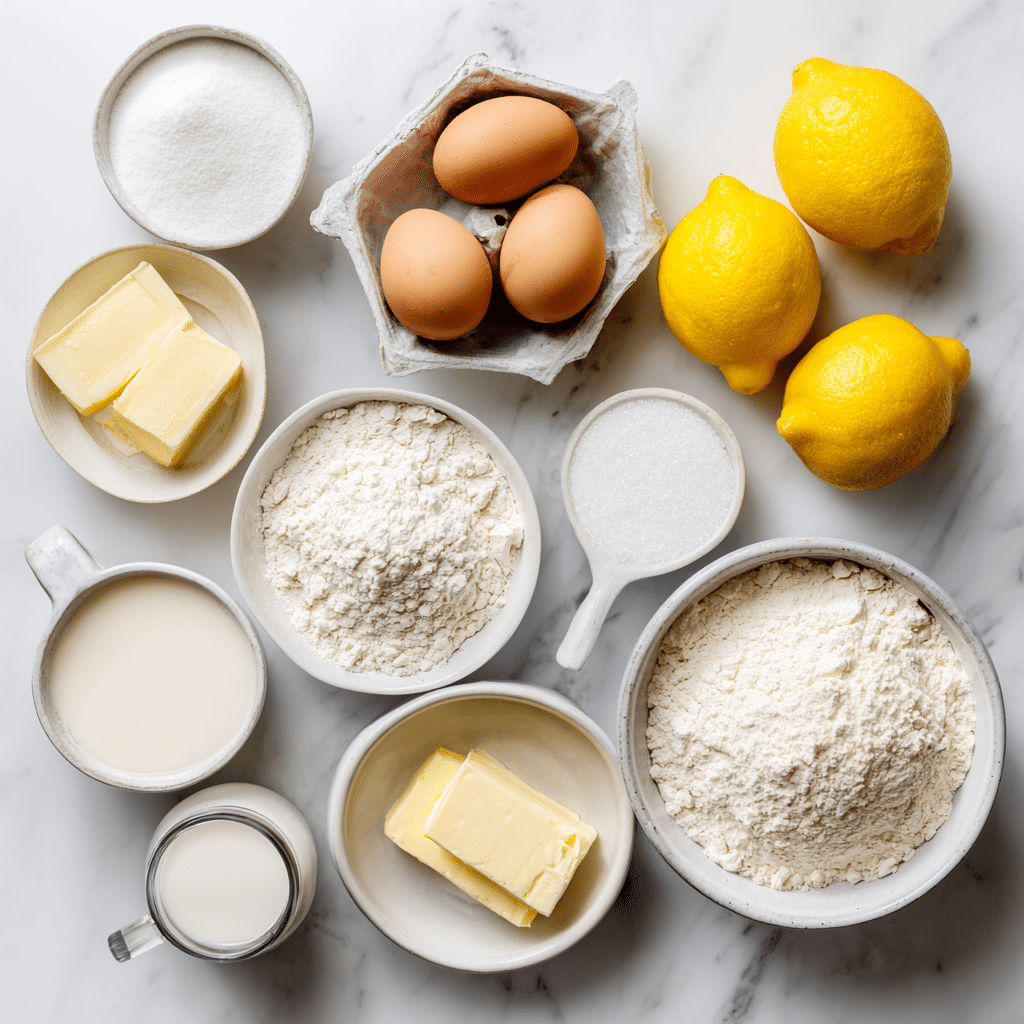 Ingredients for gluten free lemon scones arranged neatly on a countertop