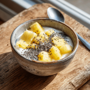 cottage cheese with pineapple and chia seeds