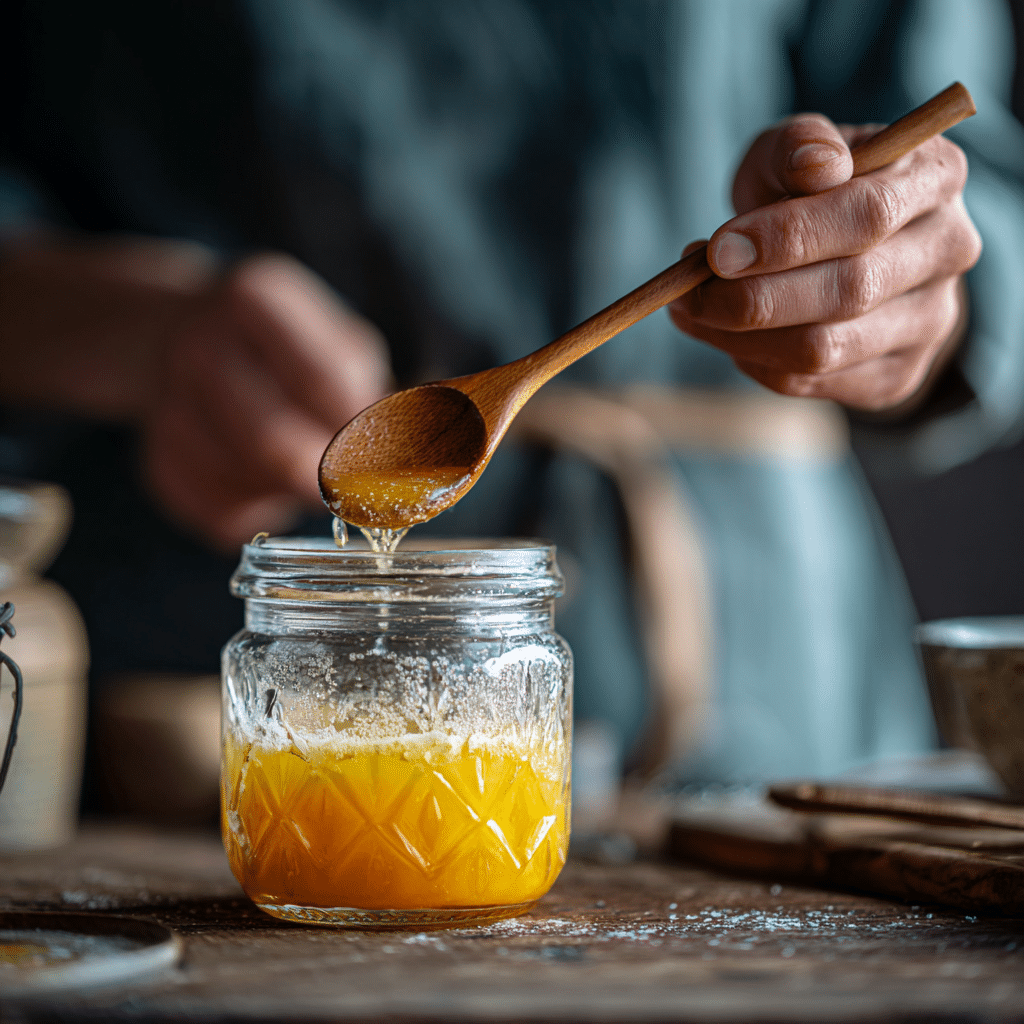 Stirring cortisol cocktail in glass jar