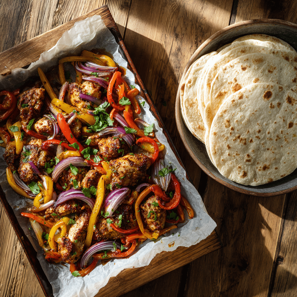 Sheet Pan Chicken Fajitas with Gluten-Free Tortillas