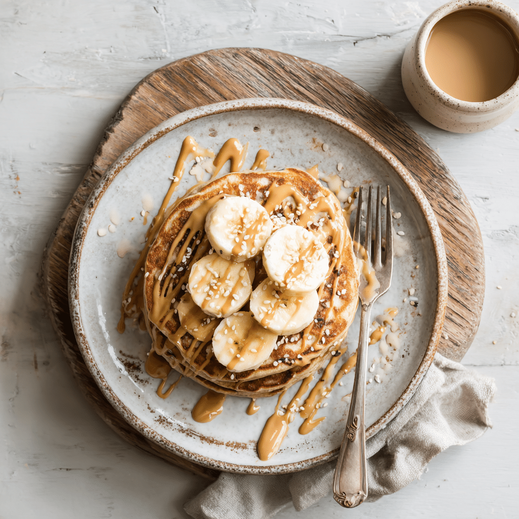 3-Ingredient Gluten Free Protein Pancakes on rustic table