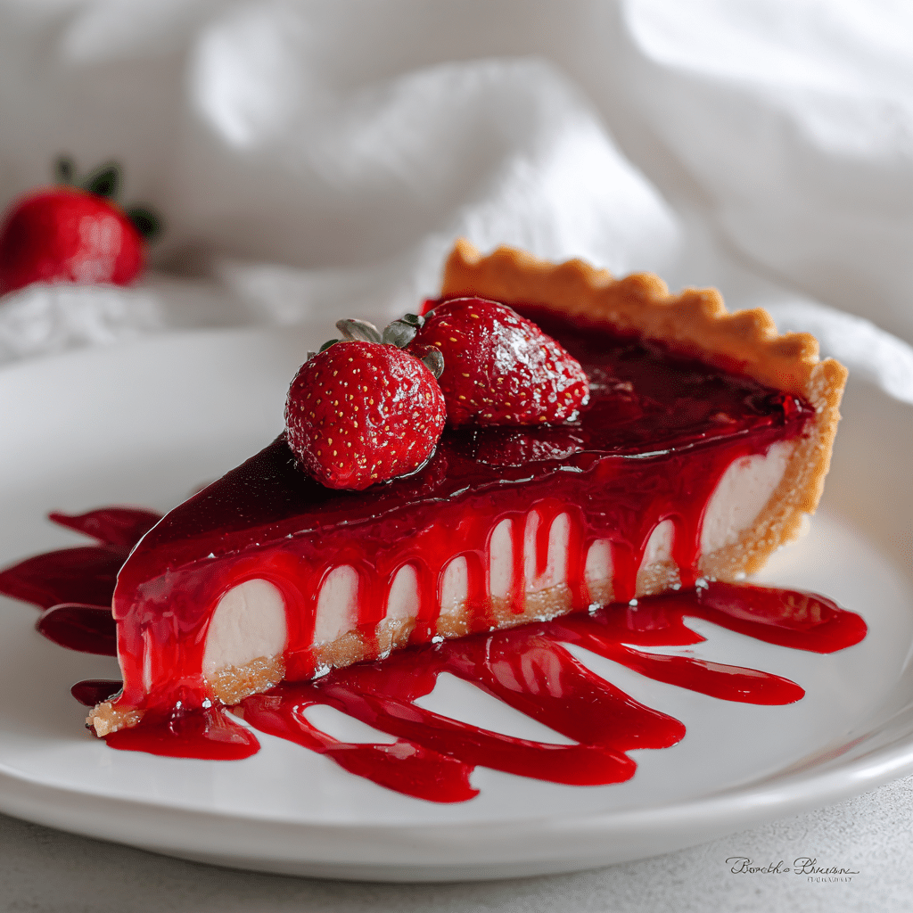 Slice of Dracula’s Blood Berry Tart with berry drizzle