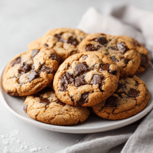 Soft & Chewy Gluten Free Chocolate Chip Cookies on white plate