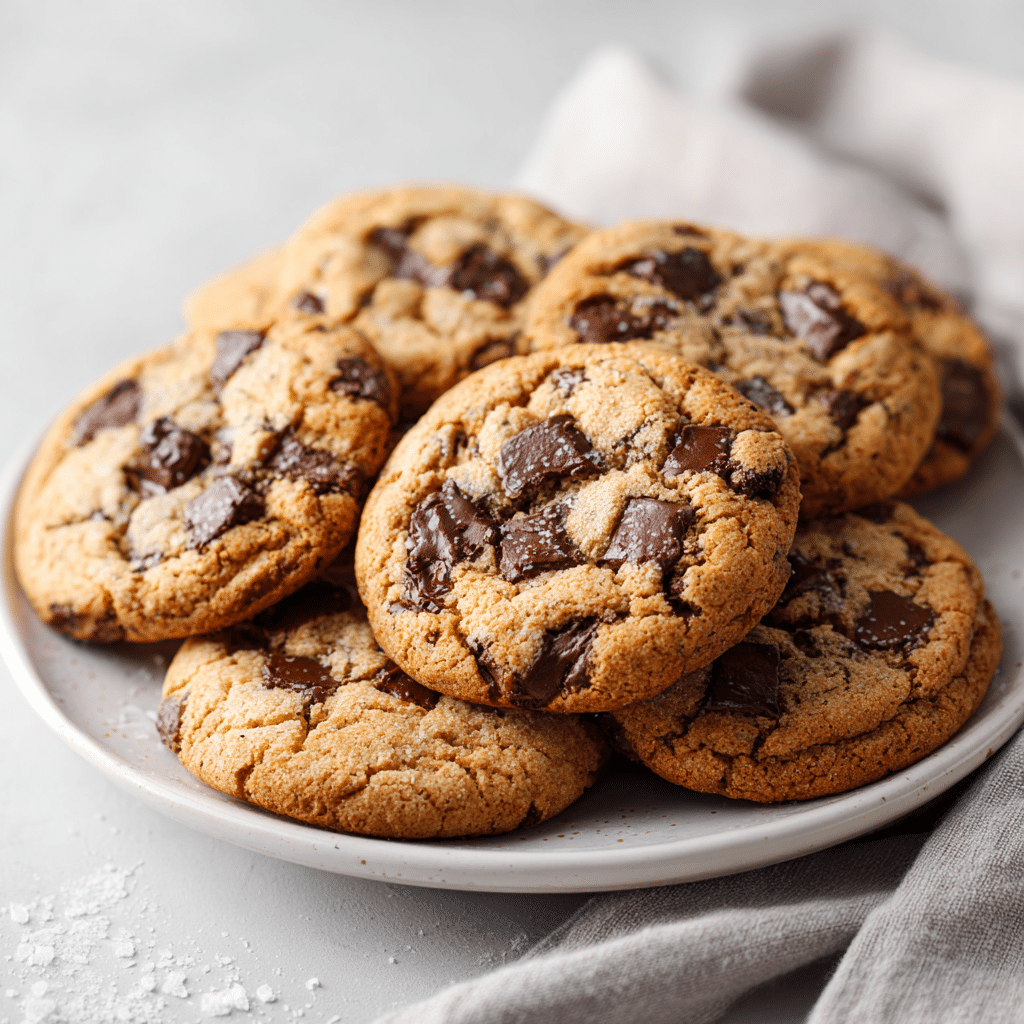 Soft & Chewy Gluten Free Chocolate Chip Cookies on white plate