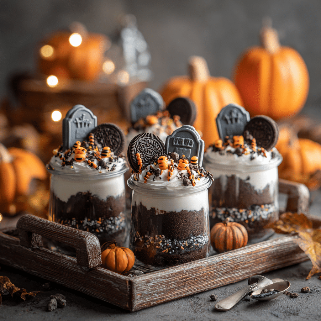 Finished Graveyard Pudding Cups served for Halloween