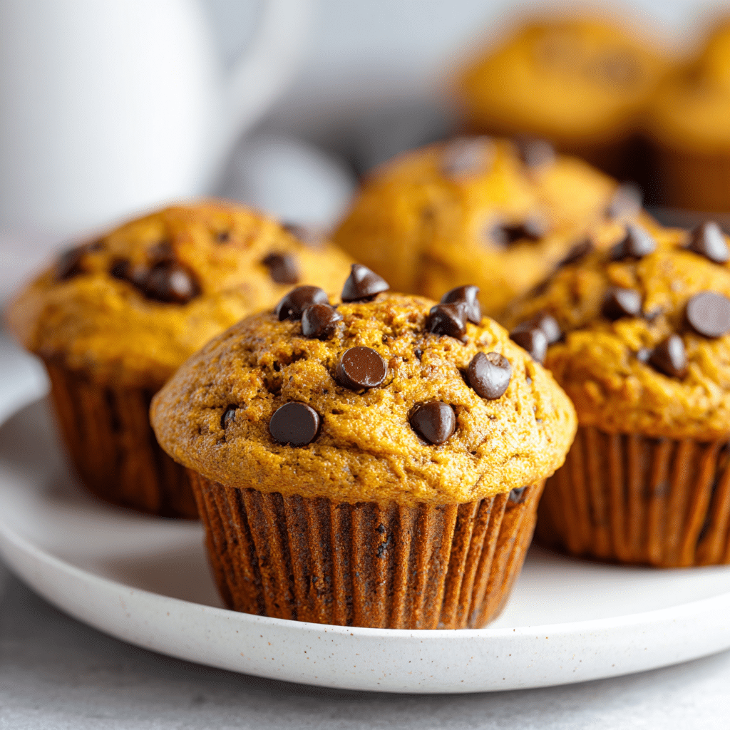 Gluten Free Pumpkin Chocolate Chip Muffins on tray