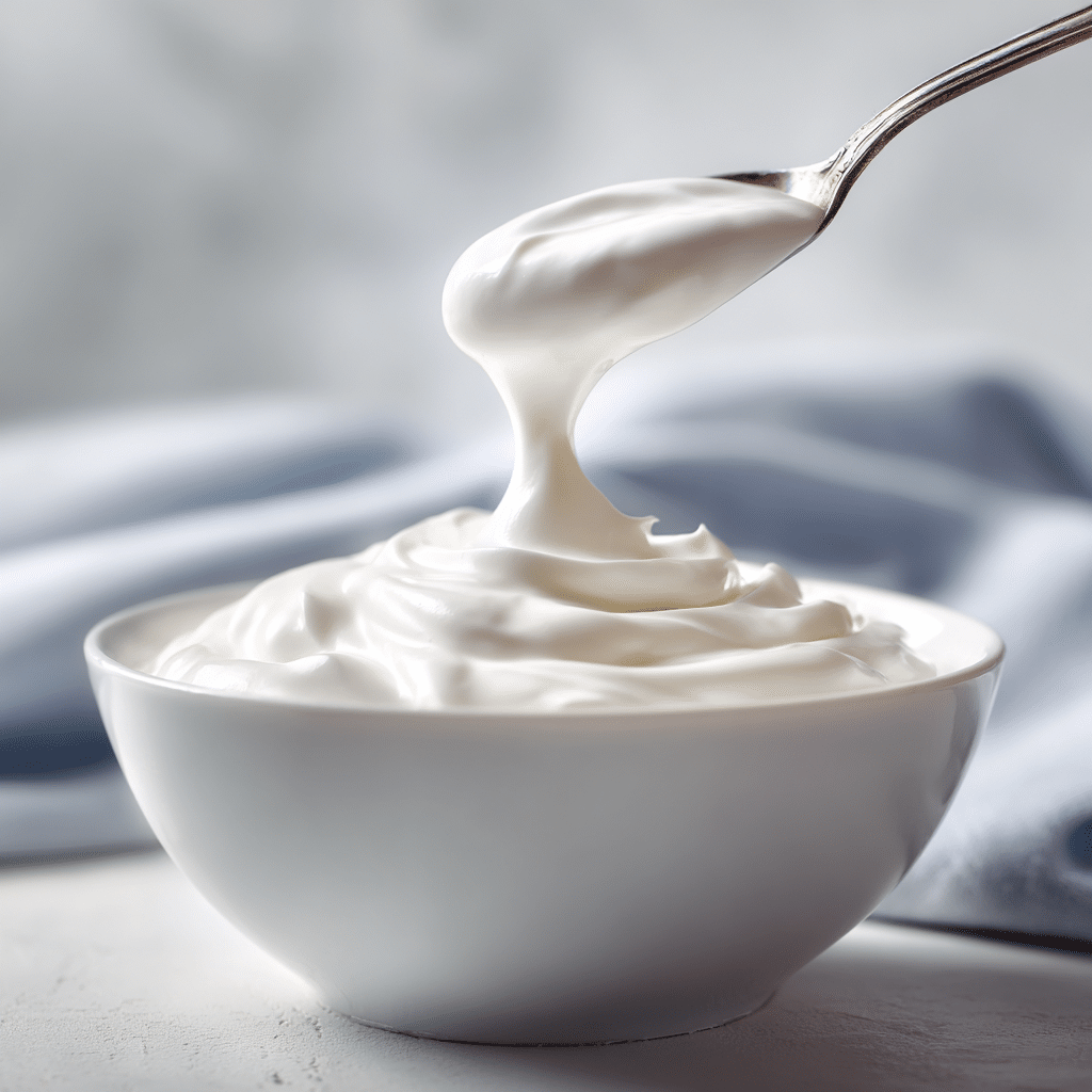 Adding Greek yogurt to bowl for breakfast