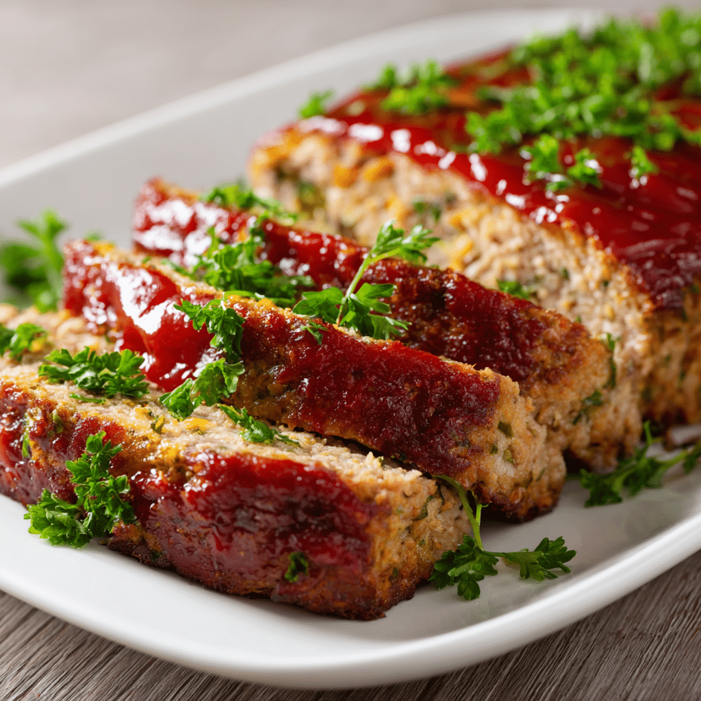 Gluten Free Family-Style Meatloaf sliced on white platter