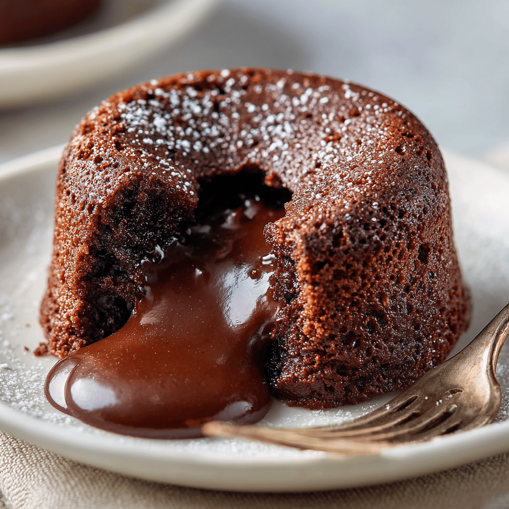 Flourless gluten free chocolate lava cake with molten center