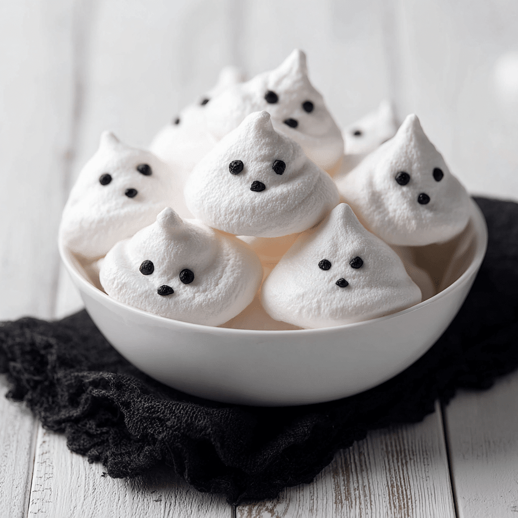 Served Ghost Meringues in White Bowl