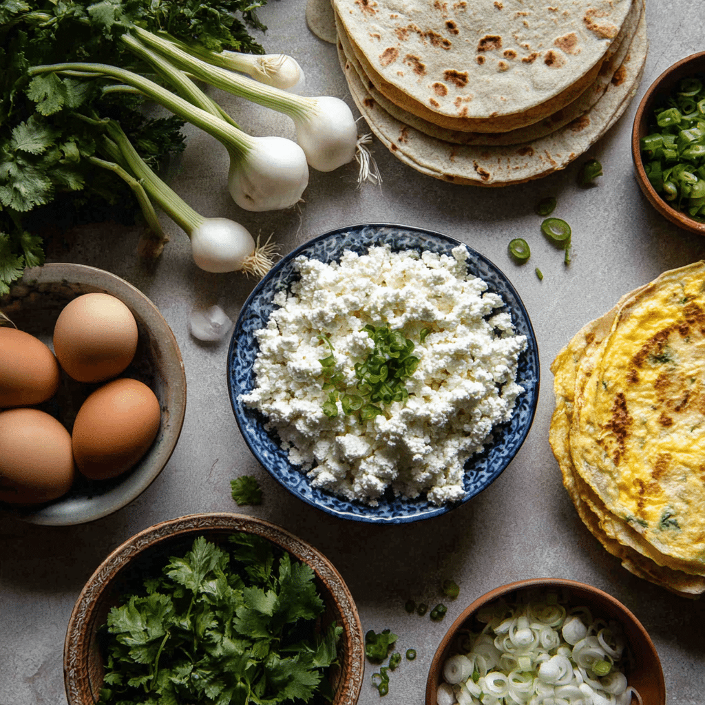 Cottage cheese wrap ingredients on a countertop