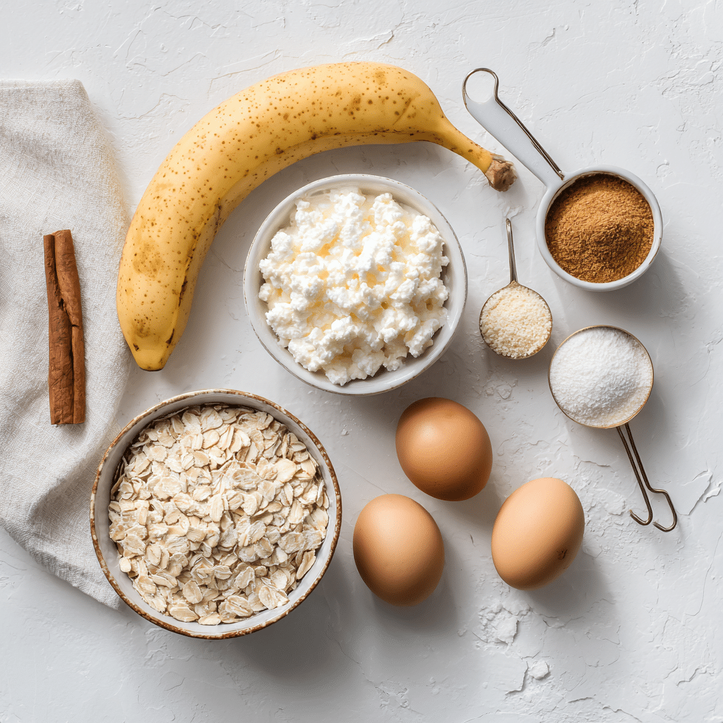 Ingredients for banana cottage cheese pancakes gluten free