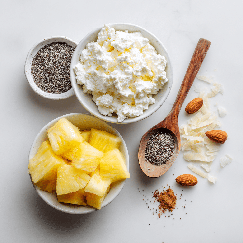 cottage cheese, pineapple, and chia seed ingredients