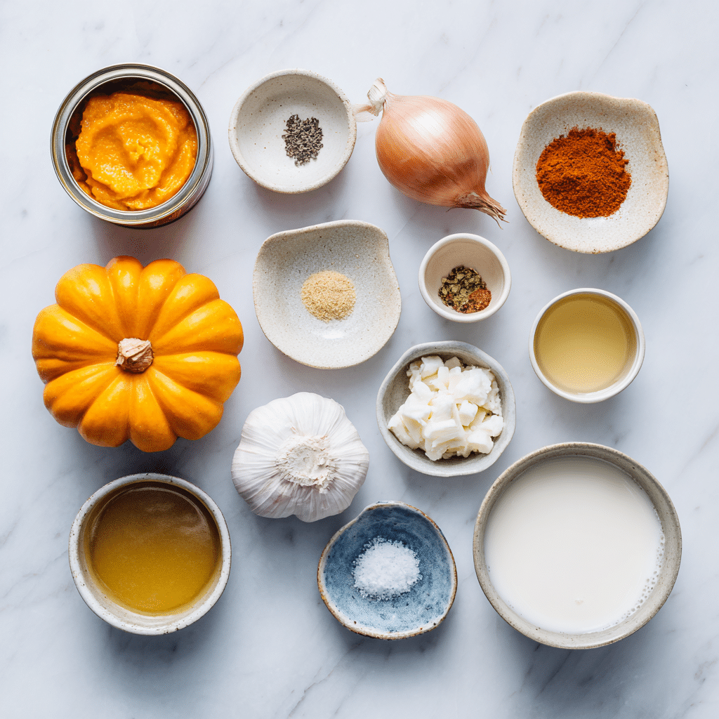Ingredients for Pumpkin Soup with Spiderweb Cream