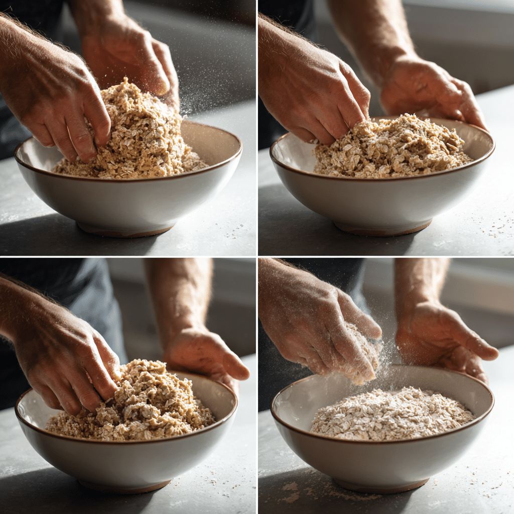 Mixing Dough for No Bake Peanut Butter Energy Balls