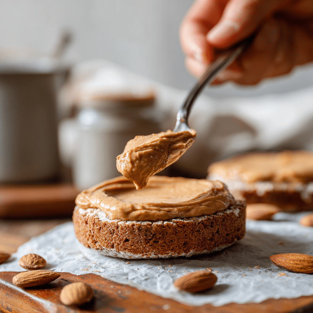 Spreading Almond Butter on Rice Cake