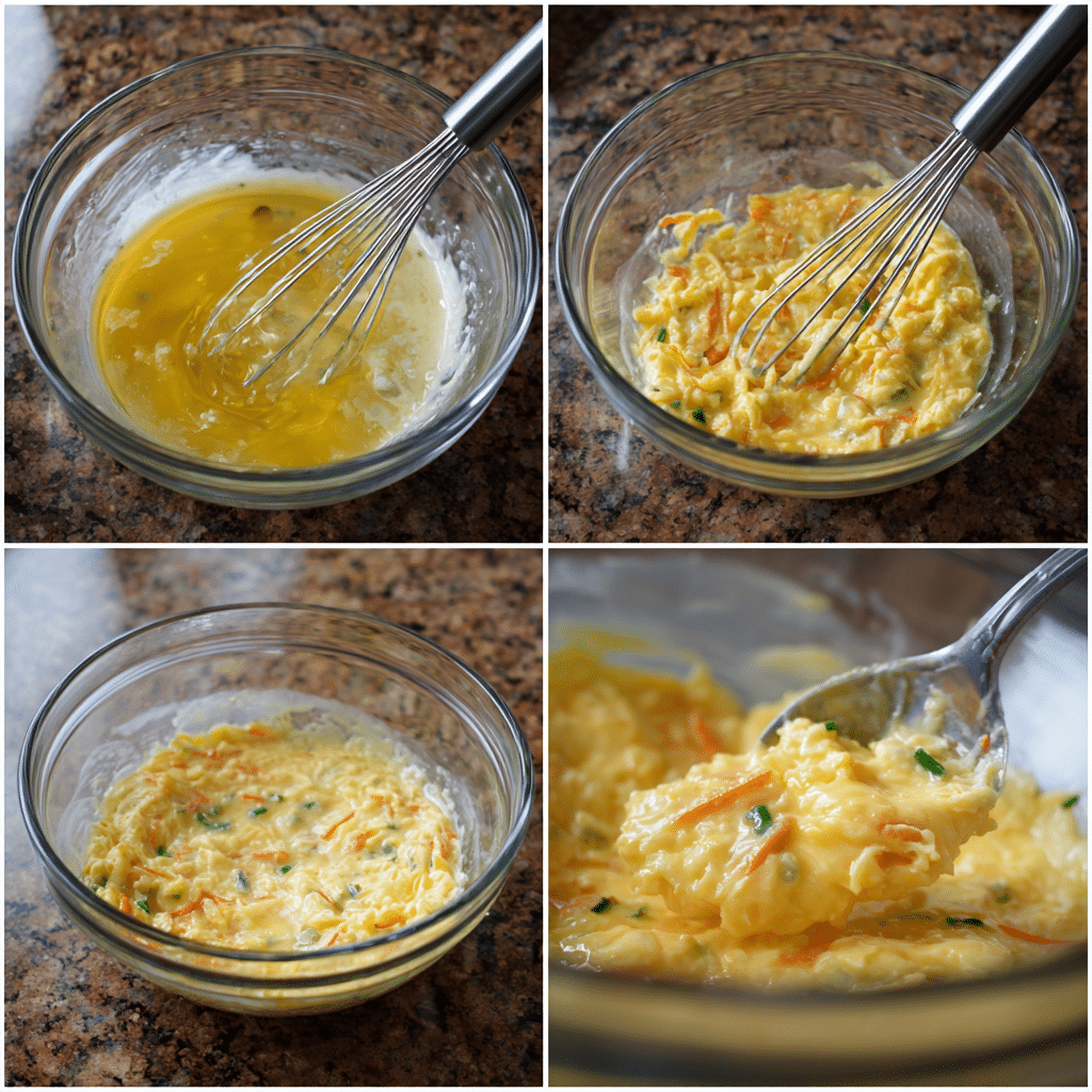 Cooking process of microwave gluten free scrambled eggs with veggies
