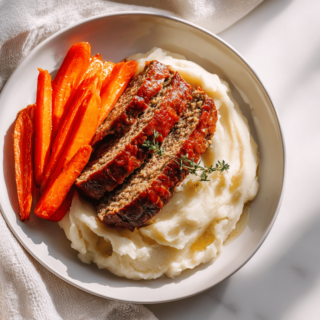 Gluten free meatloaf dinner served with mashed potatoes