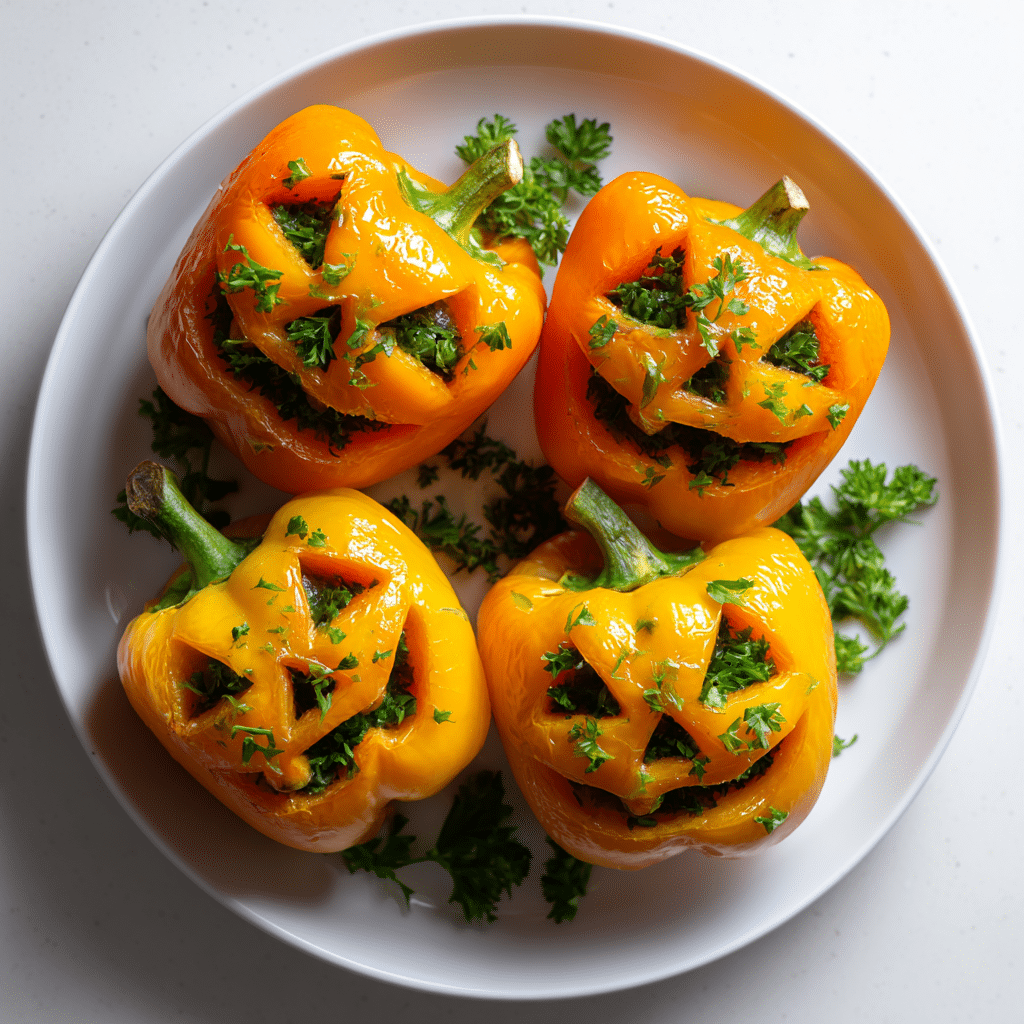 Served Stuffed Bell Pepper Jack O’ Lanterns