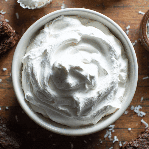 Coconut whipped cream for gluten free desserts in bowl