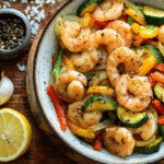 Lemon Pepper Shrimp Stir Fry with fresh vegetables