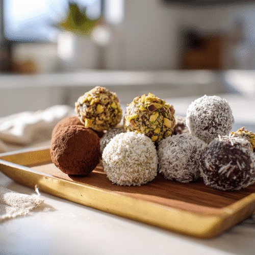 Dairy free gluten free chocolate truffles on a marble tray