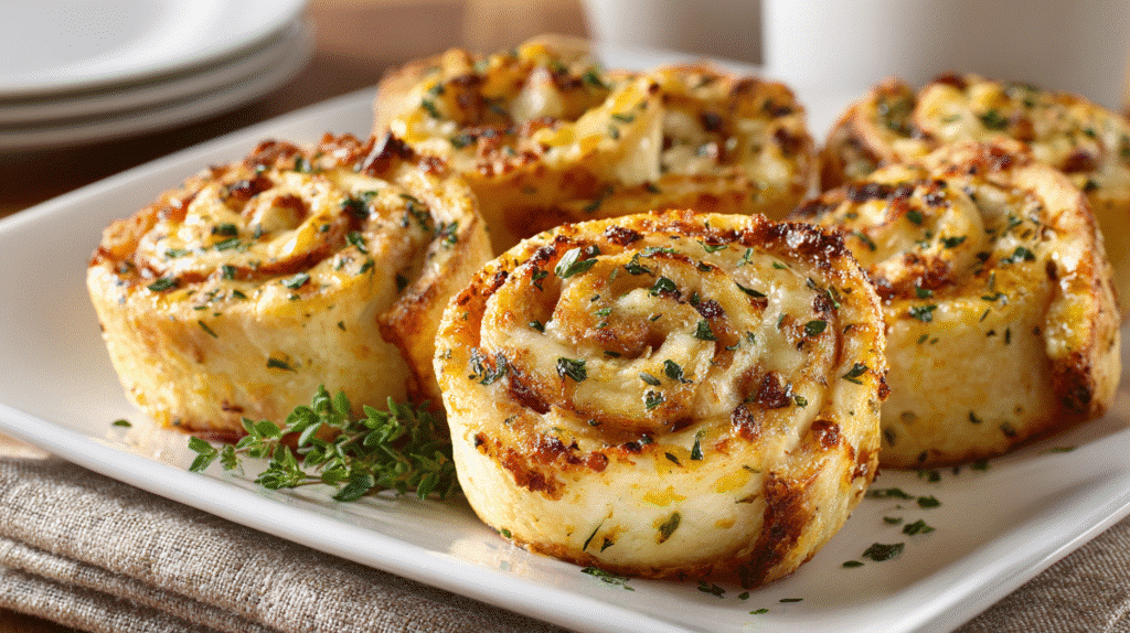Mini Turkey and Cheese Pinwheels served on a wooden board