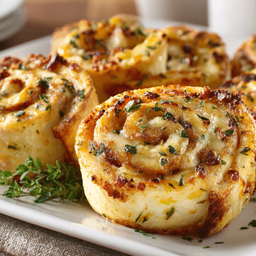 Mini Turkey and Cheese Pinwheels served on a wooden board