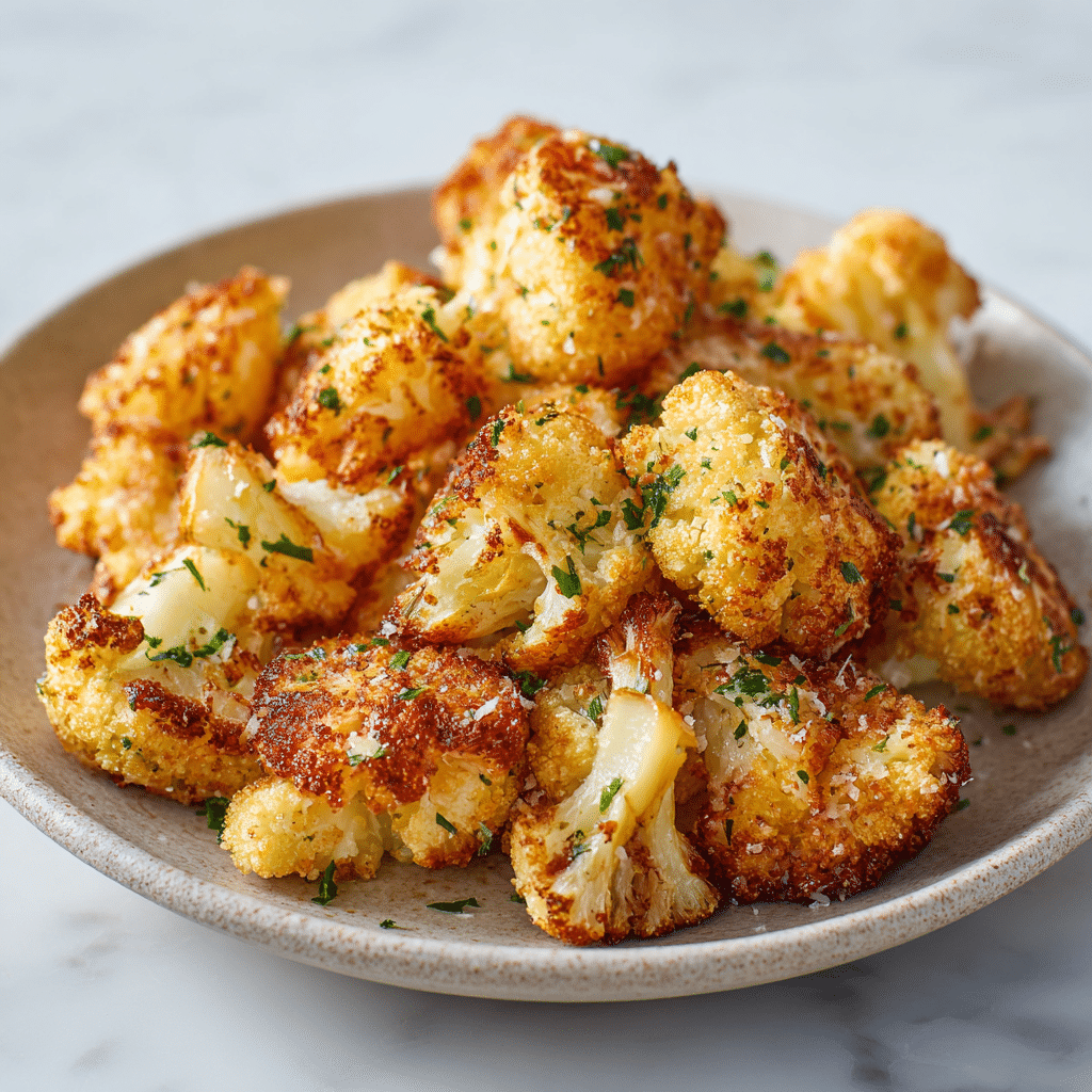 Parmesan Garlic Cauliflower Bites on a plate