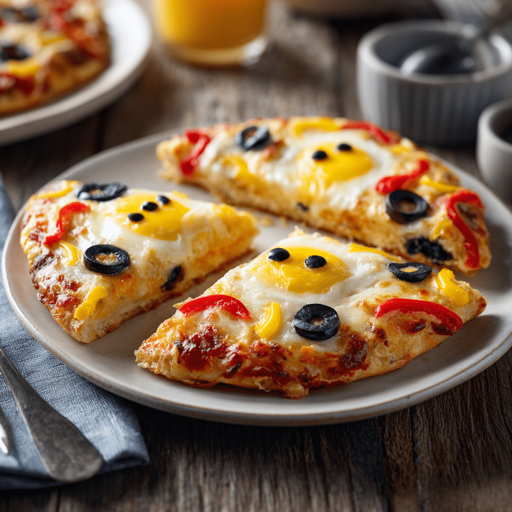 A slice of Halloween Breakfast Pizza served on a white plate