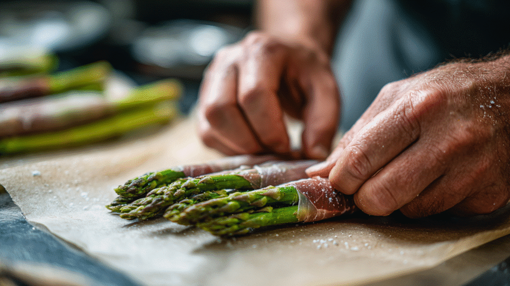 Wrapping Asparagus with Prosciutto