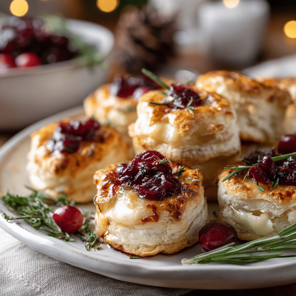 Baked cranberry brie bites served for a holiday gathering