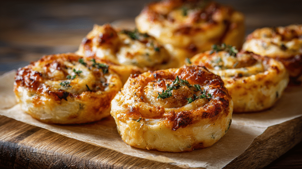 Mini Turkey and Cheese Pinwheels served on a platter