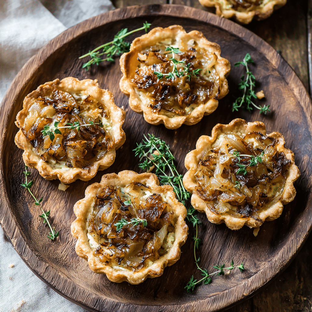 Baked Caramelized Onion Tartlets with Gluten Free Crust Served