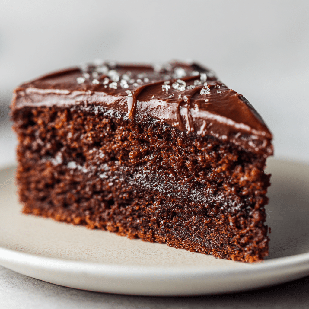 Dairy free gluten free chocolate cake slice on white plate