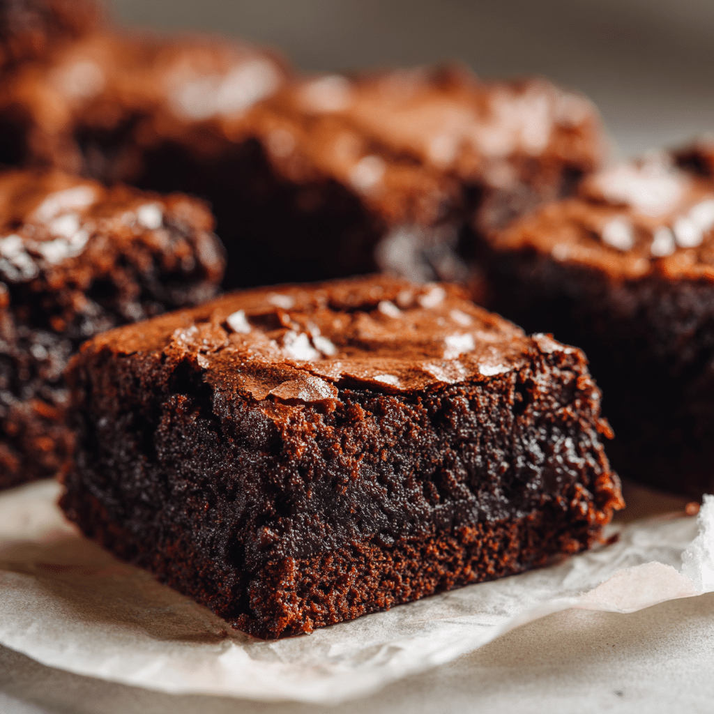 Gluten Free Fudge Brownies (DF Option) sliced on parchment paper
