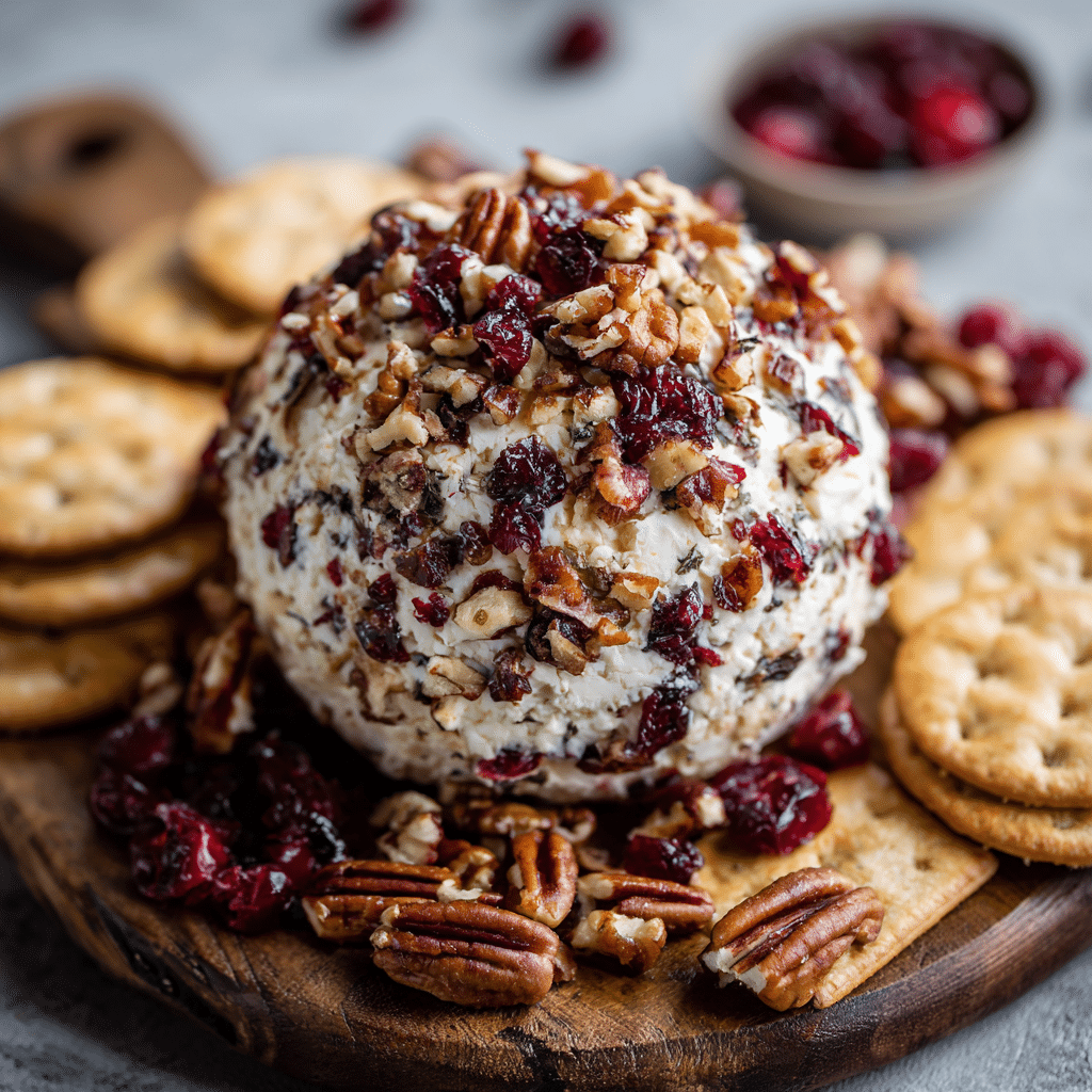 Cranberry goat cheese ball served with gluten free crackers and apples