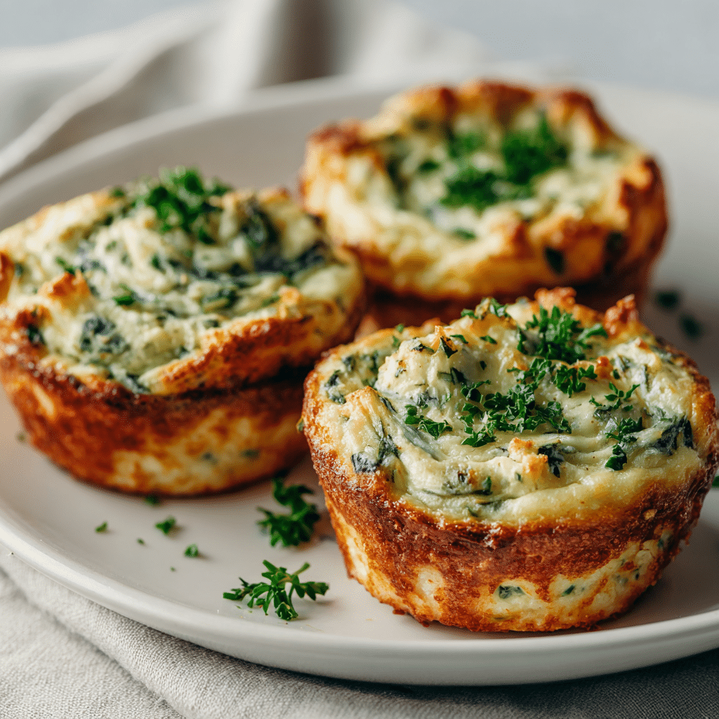 Spinach and Artichoke Dip Cups served on a white plate with parsley